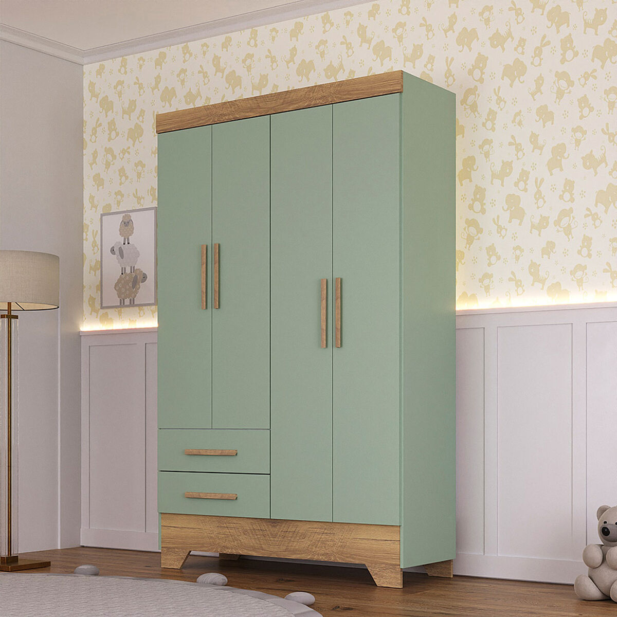 Closet Di Poretti Design Bambole 2 Cajones 4 Puertas Verde Pastel