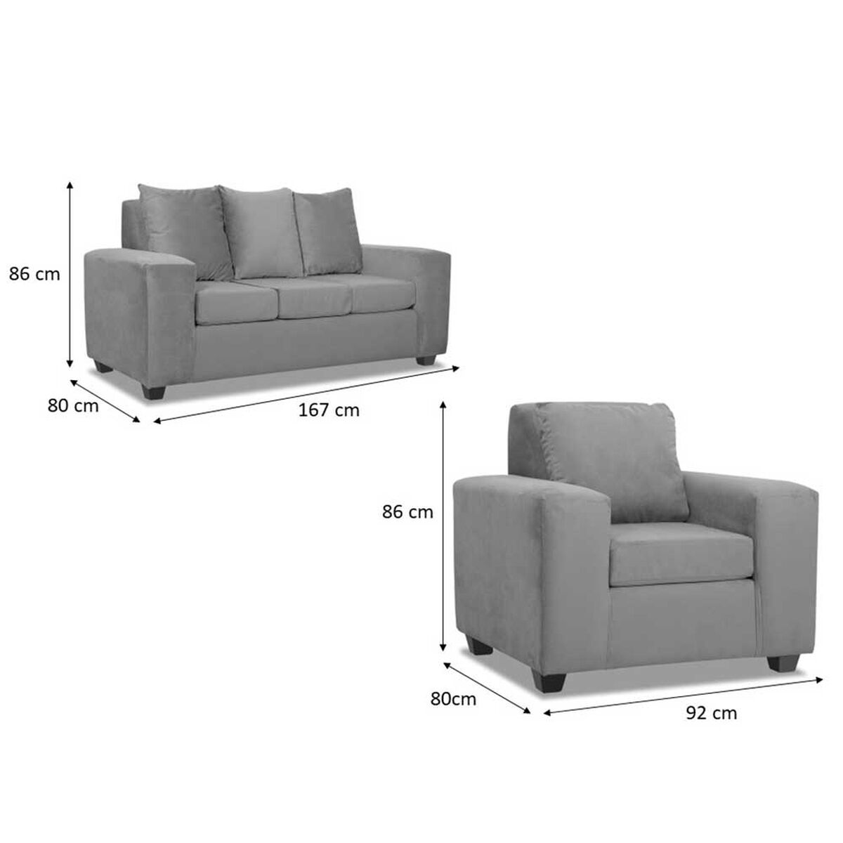 Juego de Living Innovamuebles Kahlo Sofá 3 Cuerpos + Dos Butacas 1 Cuerpo Gris