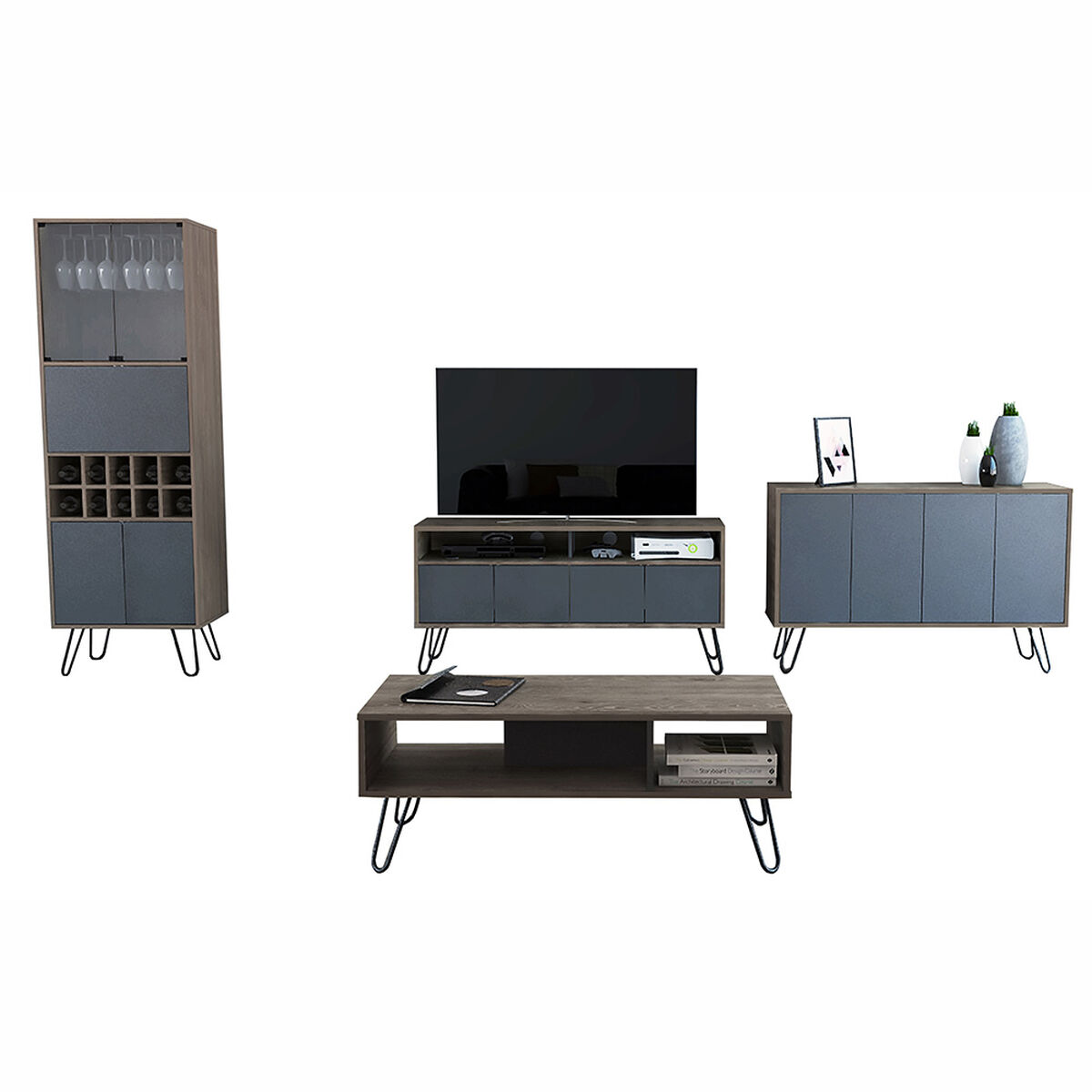 Combo Mesa de Centro + Rack + Buffet + Bar TuHome Vassel