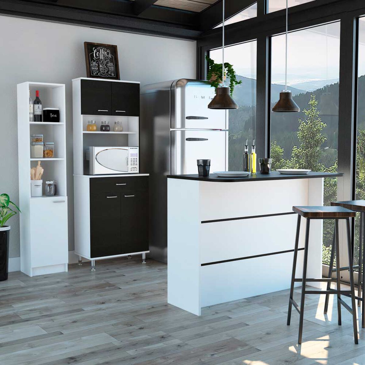 Combo Mueble Microondas + Barra de Cocina + Optimizador TuHome Kitchen Wenge Blanco