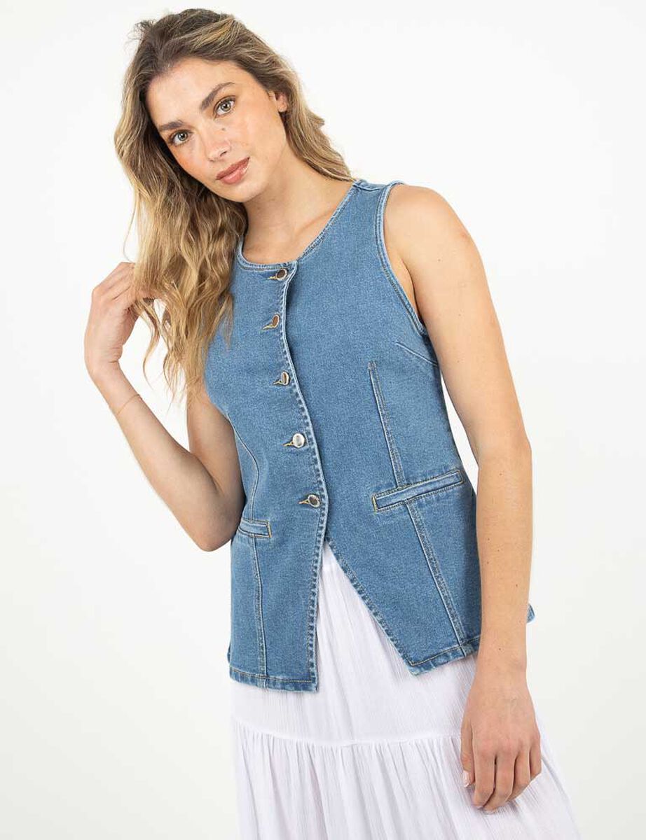 Polera Denim Sin Mangas Mujer Zibel