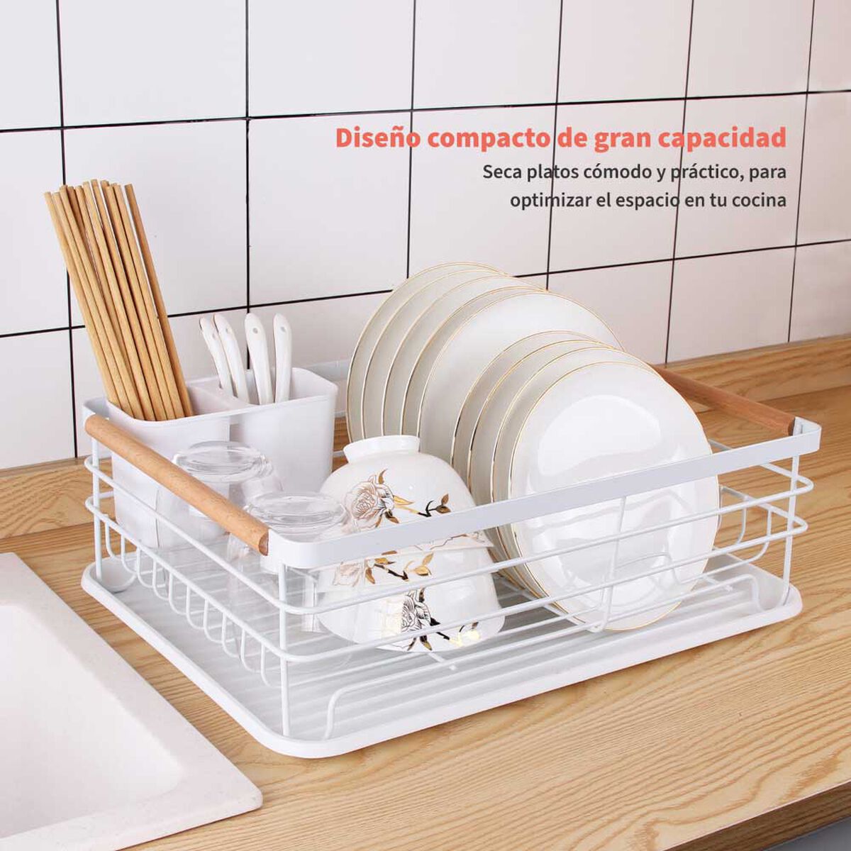 Secaplatos Escurridor 1 Nivel Acero Inoxidable Simplit Blanco