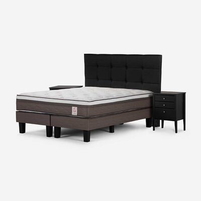 Cama Europea Rosen Base Dividida 2 Plazas New Style + Respaldo + 2 Veladores Issey