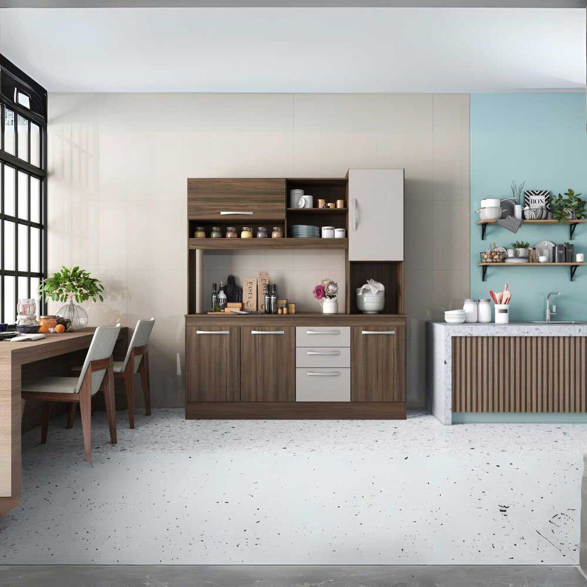 Mueble de Cocina Home Mobili Nuba 5 Puertas 3 Cajones Café