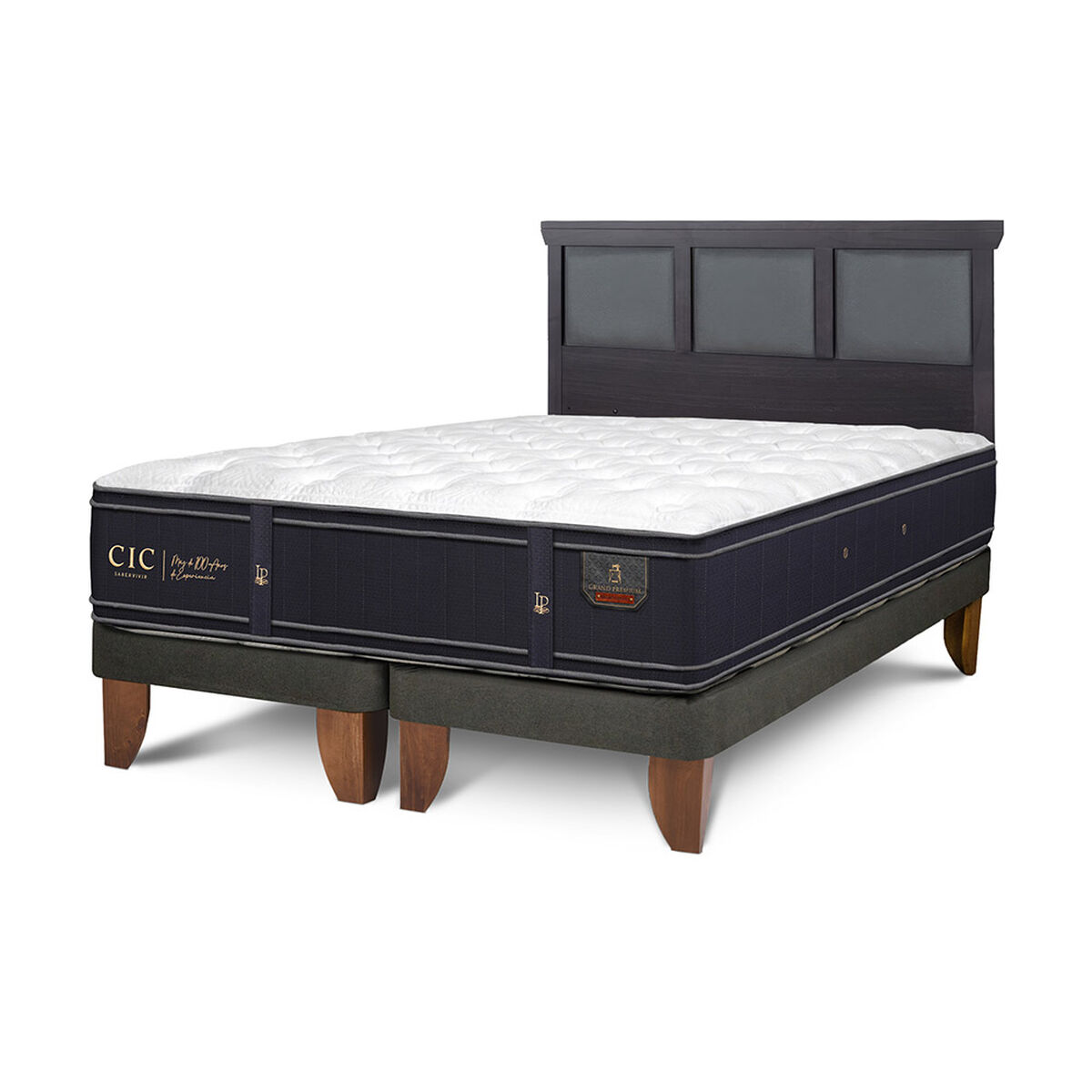 Cama Europea CIC Base Dividida 2 Plazas Grand Premium + Respaldo Torino Negro