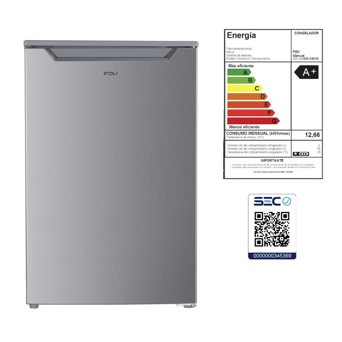 Freezer Vertical FDV Bajo cubierta Elegance 84 lts.