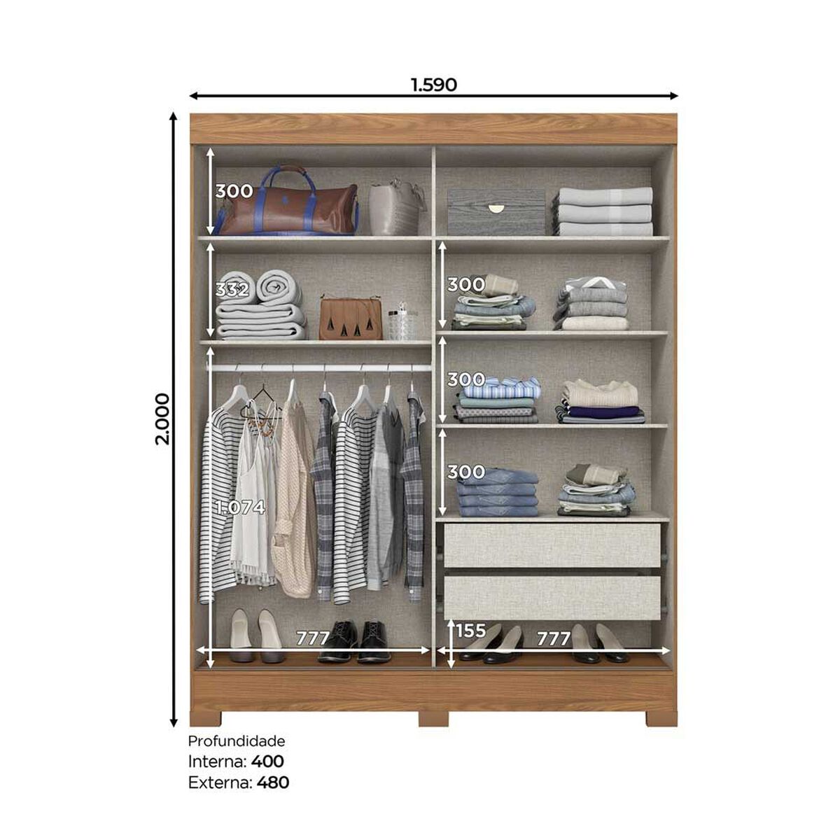 Clóset Home Mobili Amy Flex 2 Puertas 2 Cajones Beige