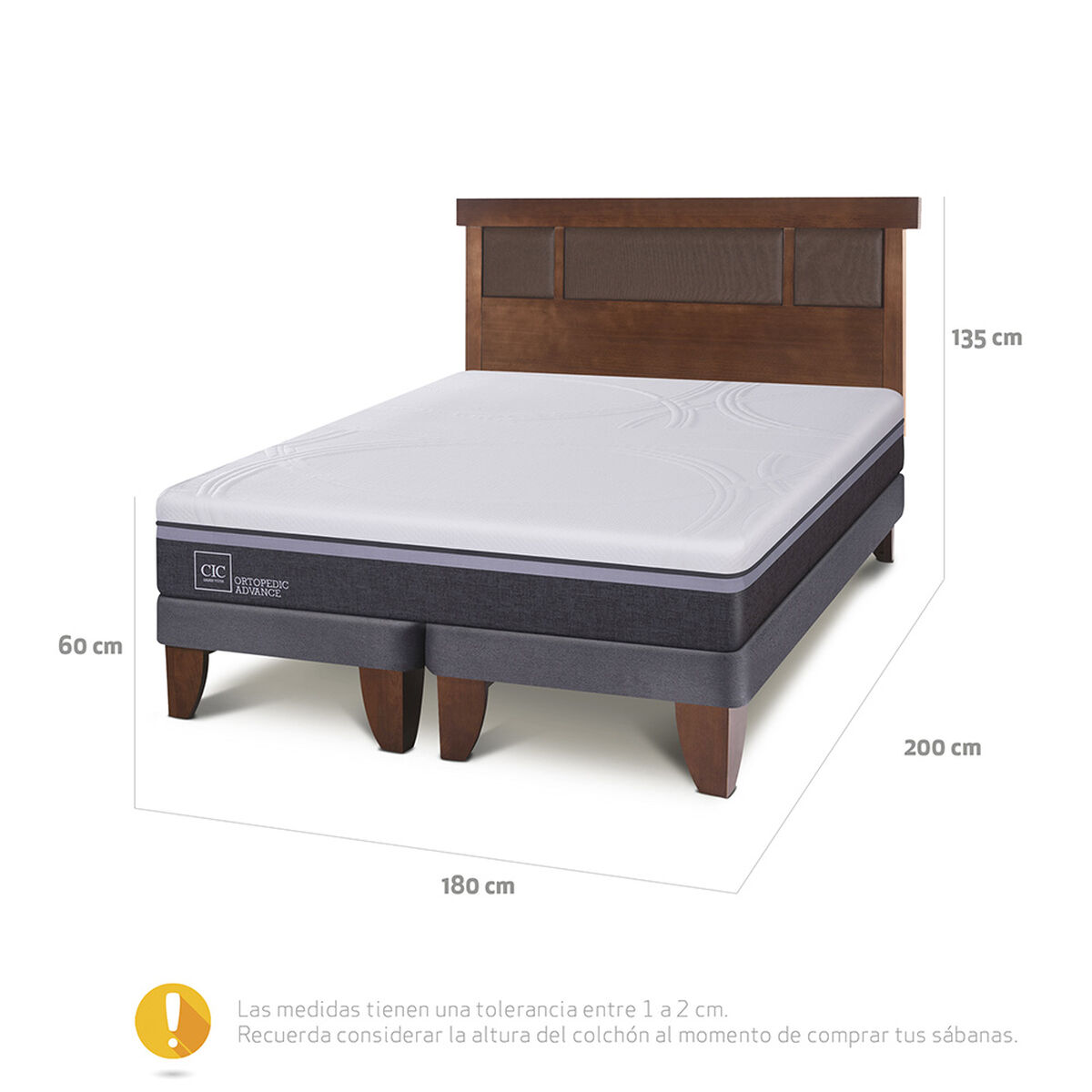 Cama Europea CIC Base Dividida King Ortopedic Advance + Respaldo New Torino Chocolate