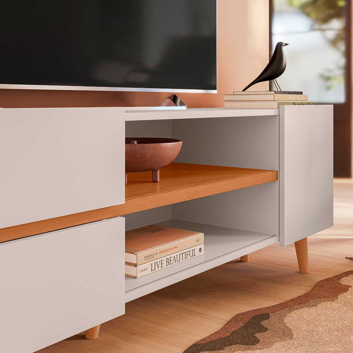 Rack TV Purus Altavision Hasta 65" Blanco y Café