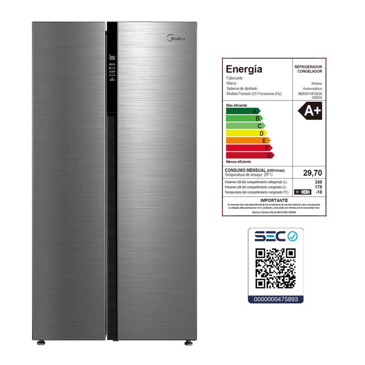 Refrigerador Side by Side Midea MDRS710FGE46 525 lts.