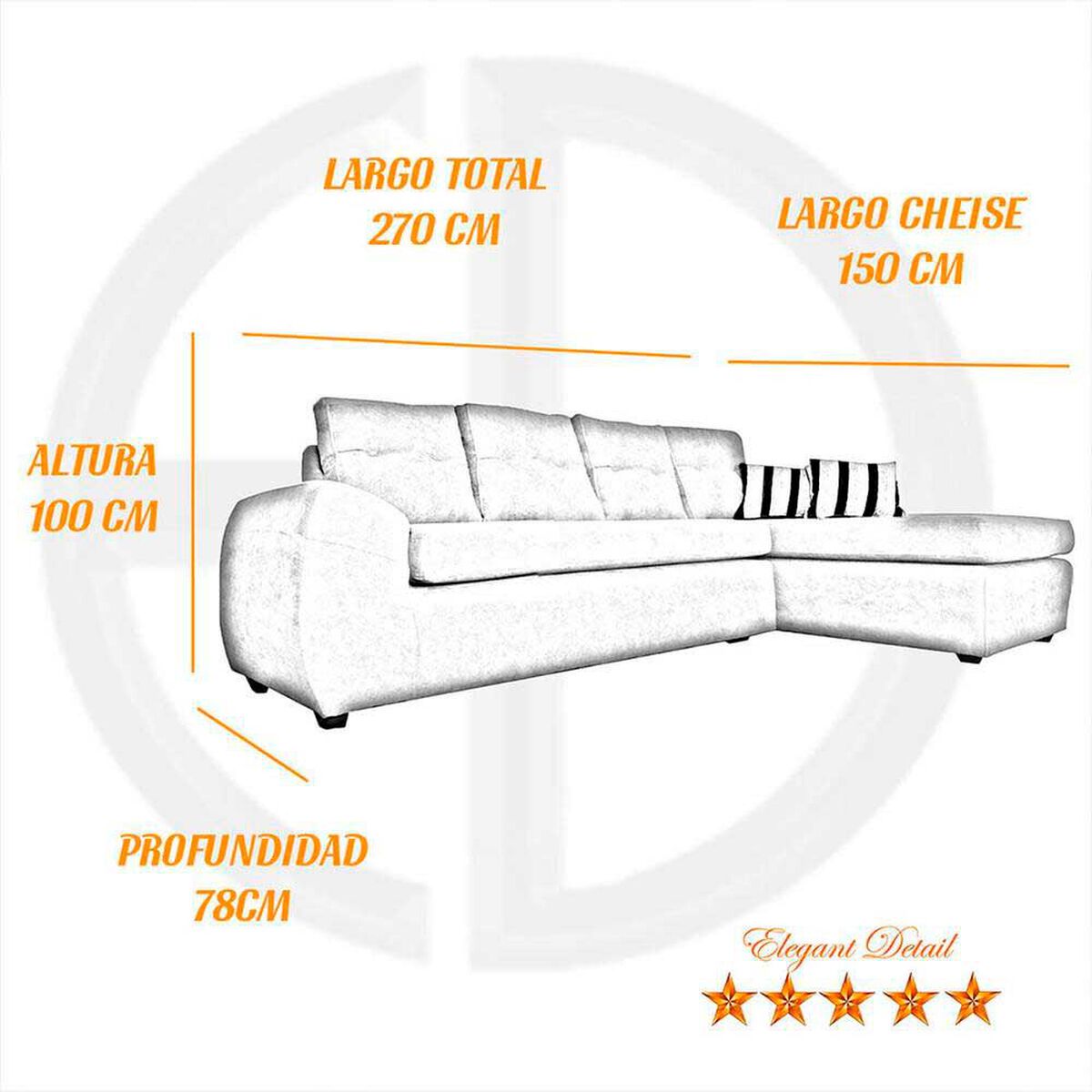 Seccional Derecho Elegant Houston Cheise Tela/PU 5 Cuerpos Caf&eacute;