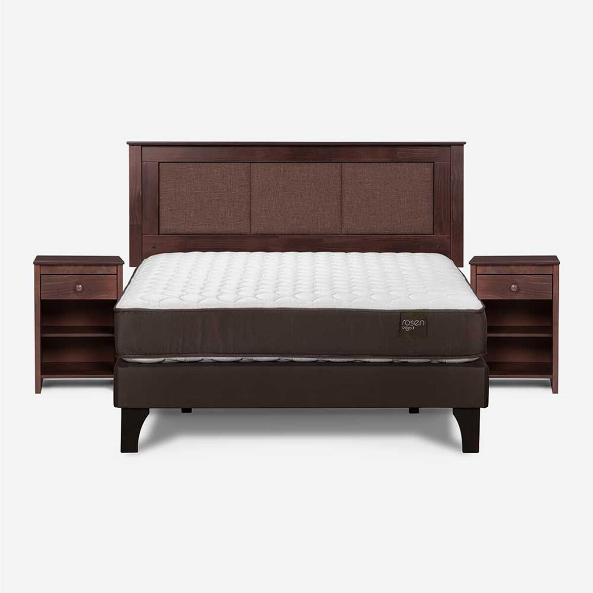 Cama Europea Rosen 2 Plazas Ergo T + Respaldo + 2 Veladores