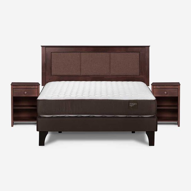 Cama Europea Rosen 2 Plazas Ergo T + Respaldo + 2 Veladores