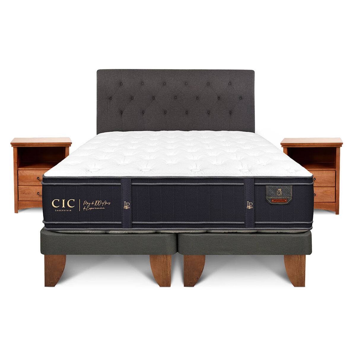 Cama Europea CIC Base Dividida King Grand Premium + Respaldo + Veladores