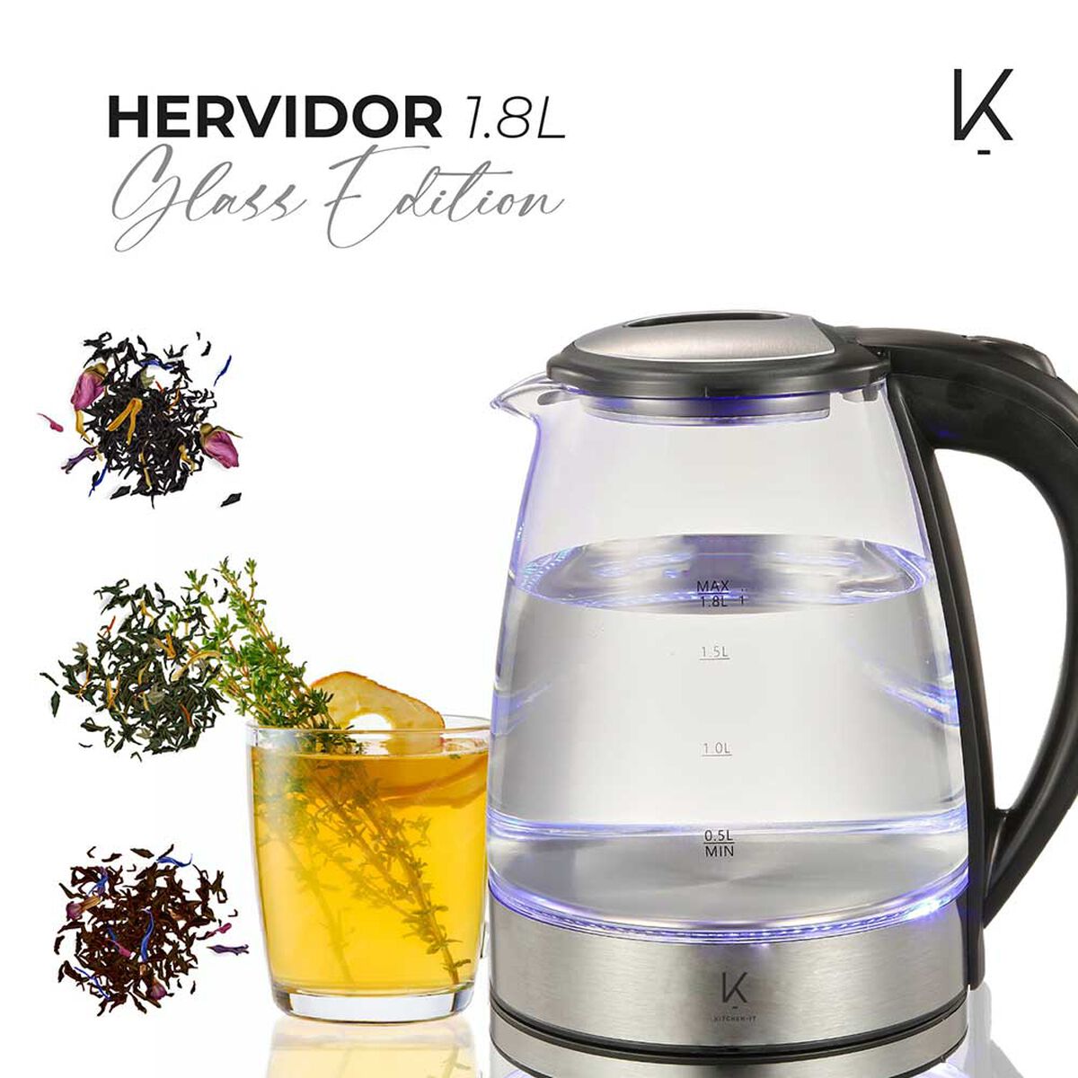 Hervidor El&eacute;ctrico Kitchen-it Glass Edition 1,8 lts.