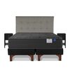 Cama Europea Flex Base Dividida King Black + Respaldo Design Gris + 2 Veladores Rover