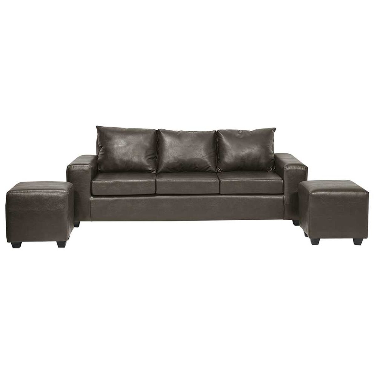 Juego de Living Innovamuebles Kahlo Sofá 3 Cuerpos + Dos Pouf 1 Cuerpo Café Oscuro