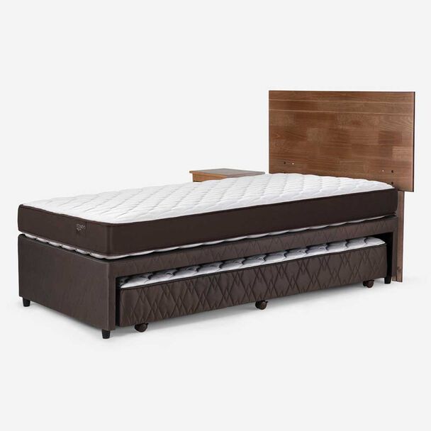 Cama Nido Rosen 1,5 Plazas Ergo T + Respaldo + Velador Tabor Caramelo