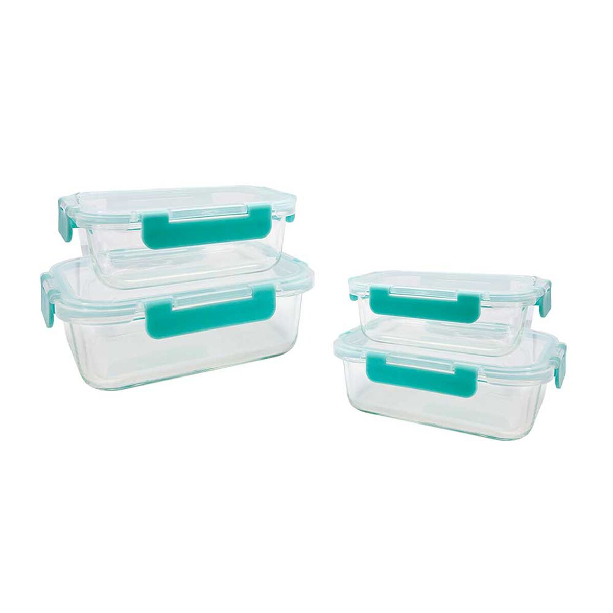 Set 4 Contenedores de Vidrio con Tapa Rectangular Doral Fresh Lock