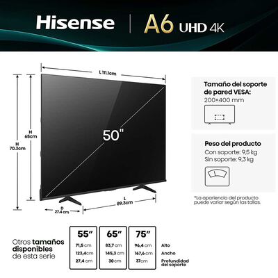Imagen 2 del producto Smart TV LED 50"" Hisense Ultra HD 4K 50A6NV
