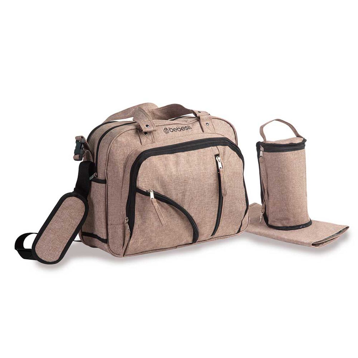 Bolso Maternal Con Porta Mamadera & Mudador Gris Bebesit