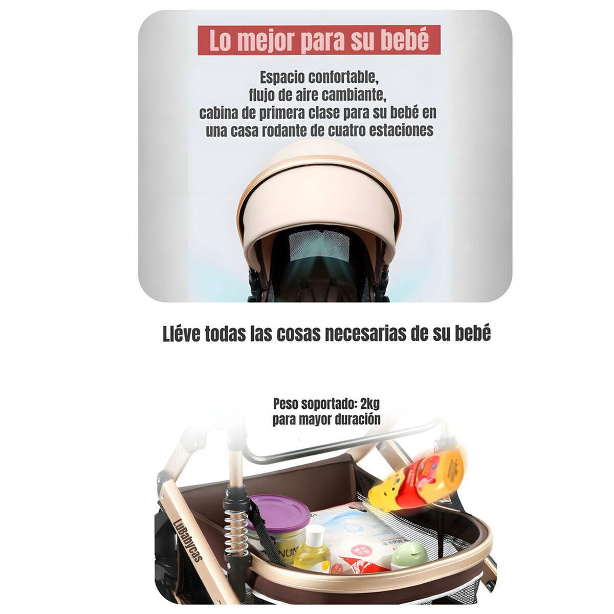 Coche Cuna Moisés con Accesorios Lubabycas Burdeos