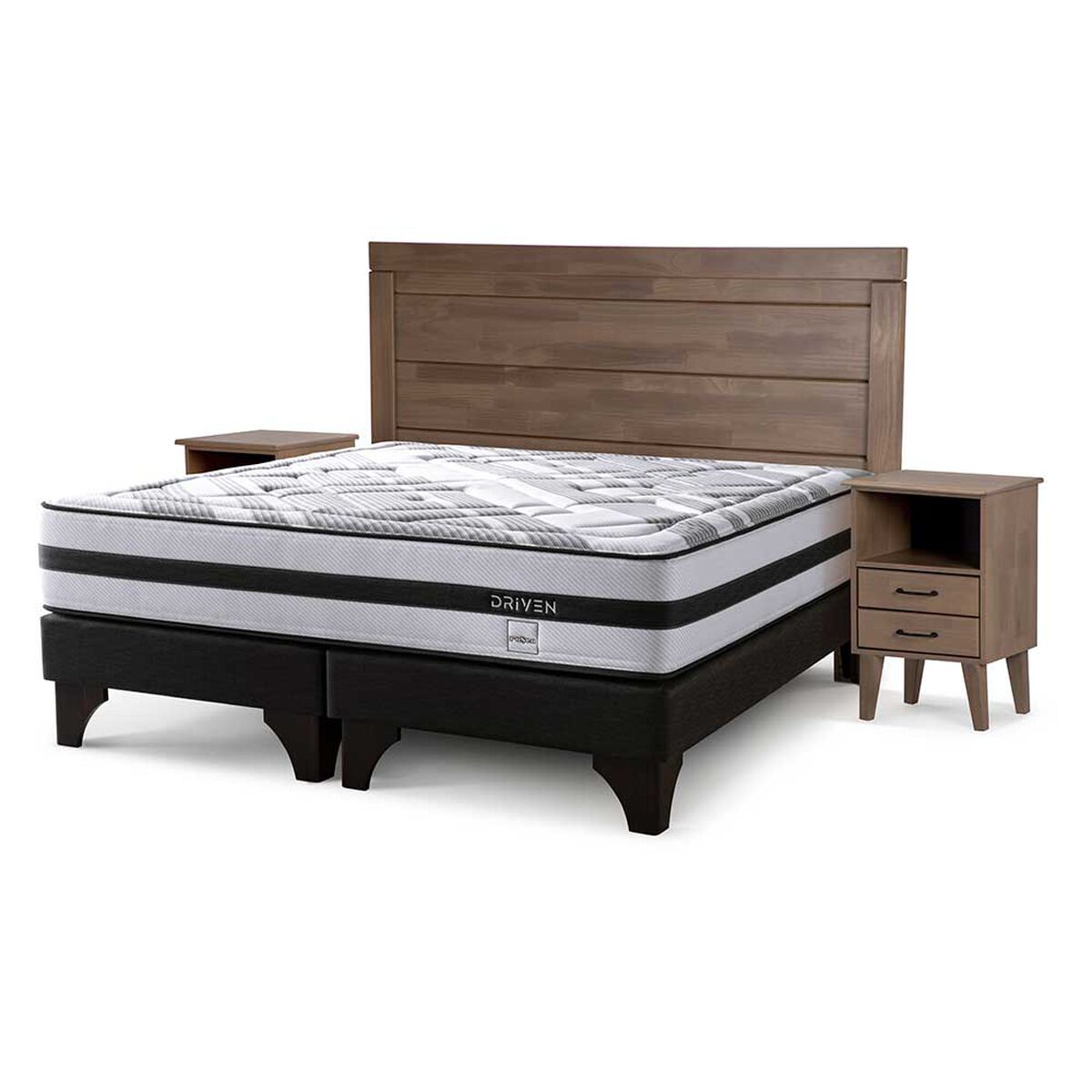 Cama Europea Rosen Base Dividida 2 Plazas Driven + Respaldo + 2 Veladores Sicilia