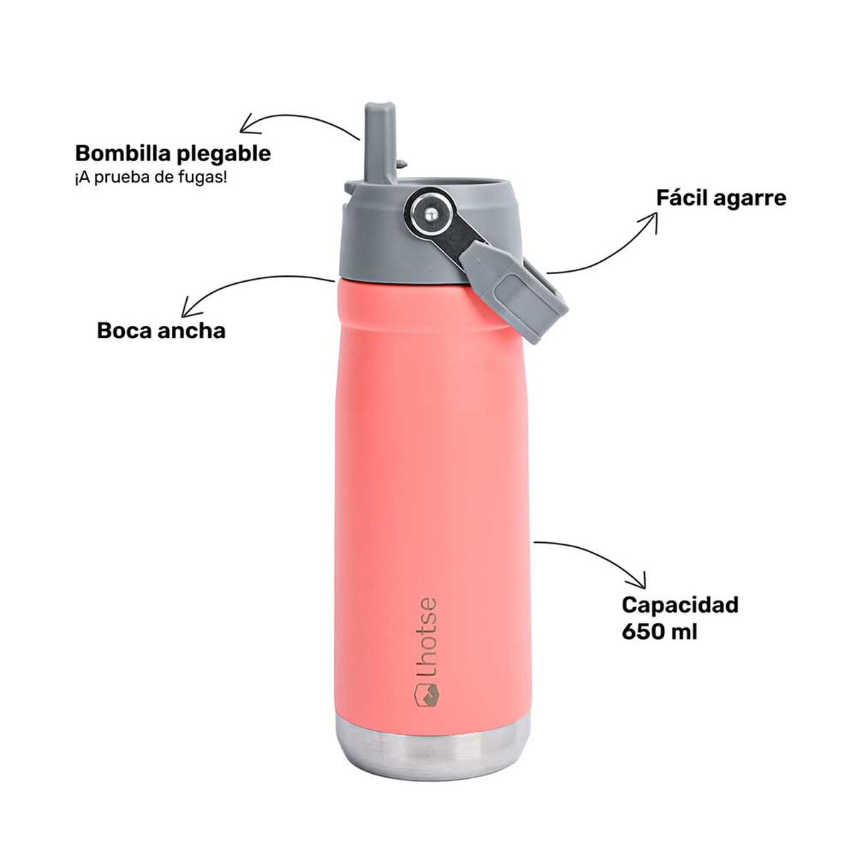 Botella Térmica Insulada Adventure 650ml Rosadoa Lhotse