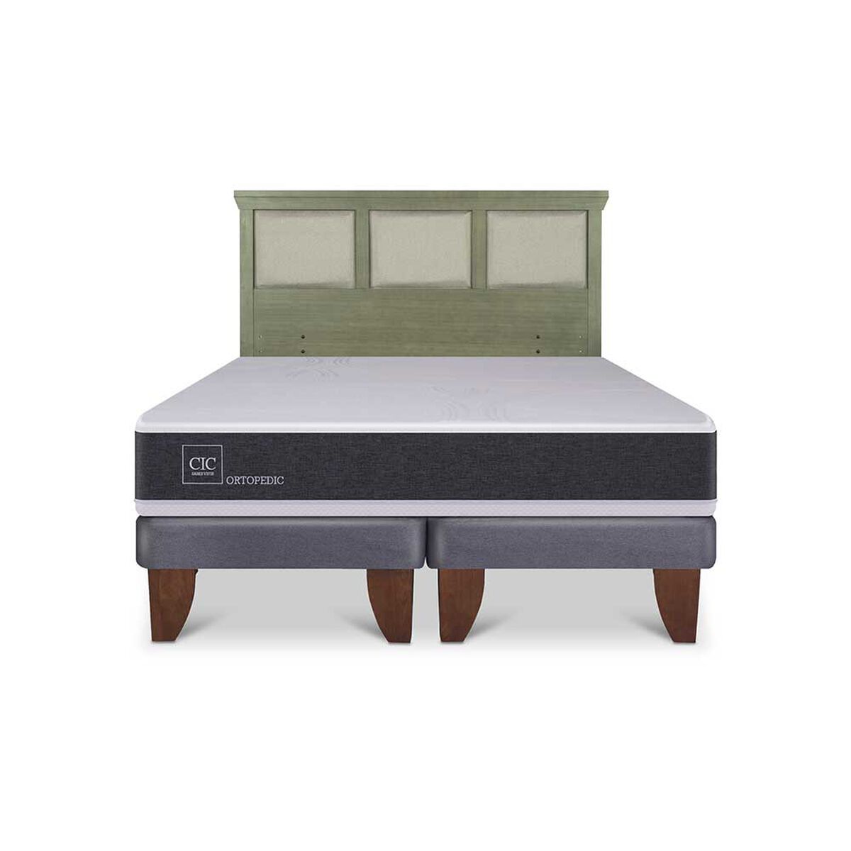 Cama Europea CIC Base Dividida 2 Plazas Ortopedic + Respaldo Torino Olivo