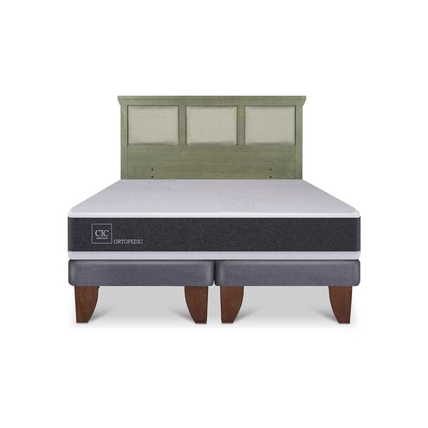 Cama Europea CIC Base Dividida 2 Plazas Ortopedic + Respaldo Torino Olivo