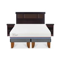 Cama Europea CIC Base Dividida 2 Plazas Excellence Plus + Respaldo + 2 Veladores Dublin Chocolate