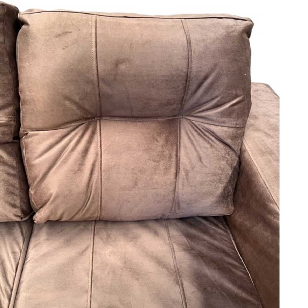Juego de Living Kea Nize Felpa Sofá 3 Cuerpos + Dos Pouf 1 Cuerpo Café