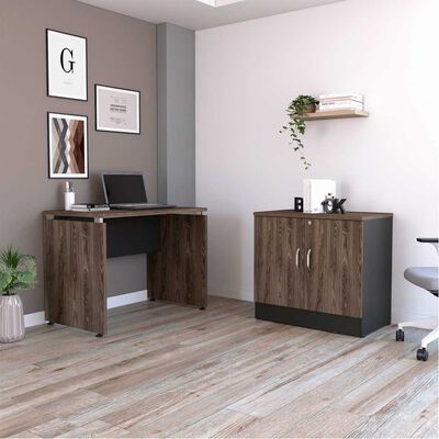 TUHOME Combo Escritotio + Cajonera 2 Puertas TuHome Home Office Negro Soft-Coñac