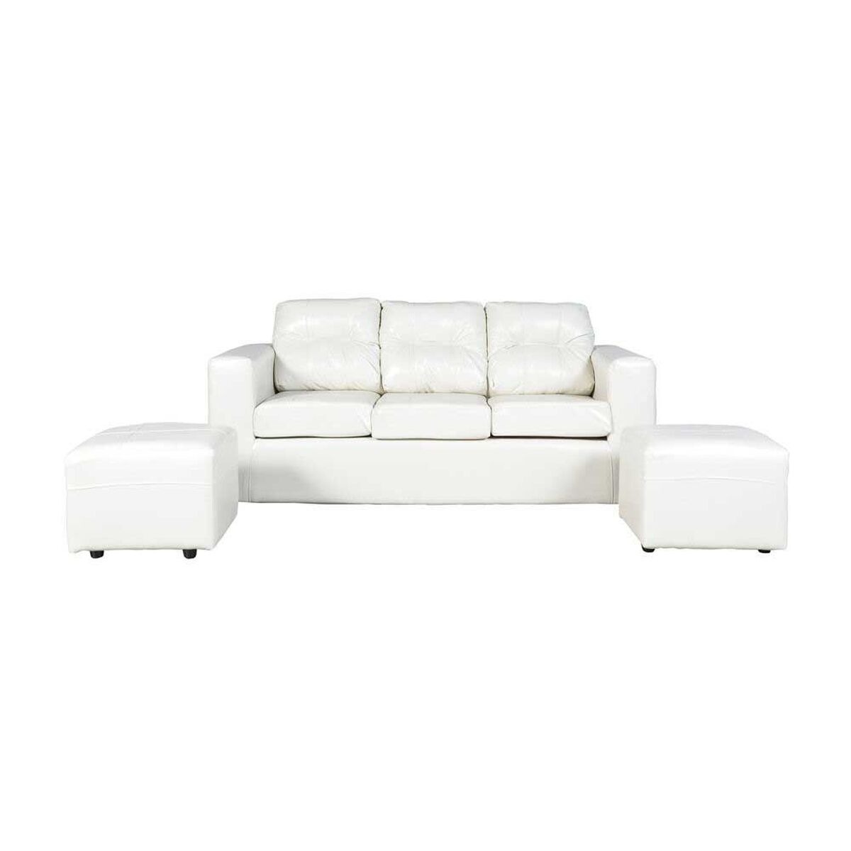 Juego de Living Kea Nize PU Sofá 3 Cuerpos + Dos Pouf 1 Cuerpo Beige
