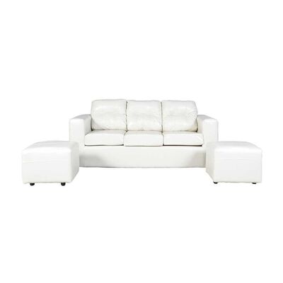 Juego de Living Kea Nize PU Sofá 3 Cuerpos + Dos Pouf 1 Cuerpo Beige