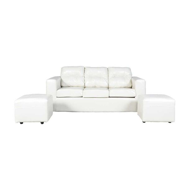 Juego de Living Kea Nize PU Sofá 3 Cuerpos + Dos Pouf 1 Cuerpo Beige