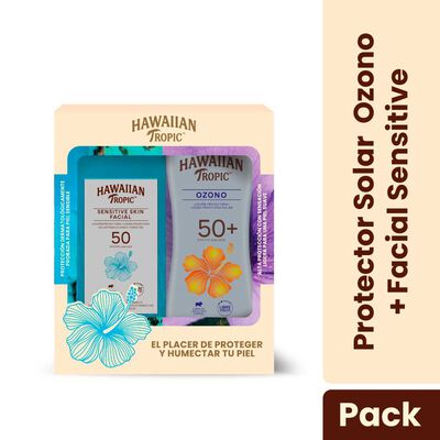 Set Protector Solar Hawaiian  Tropic  Ozono 240 ml + Sensitive Facial 60 ml