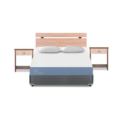 Cama Americana CIC Full Excellence + Respaldo + 2 Veladores Olmo + Almohadas