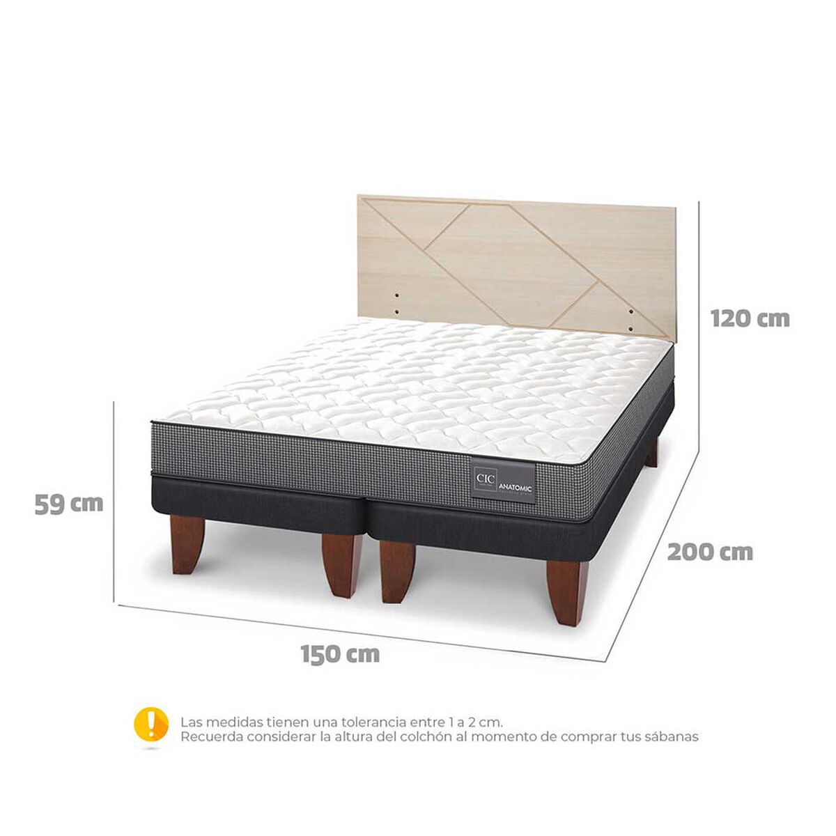 Cama Europea CIC Base Dividida 2 Plazas Anatomic + Respaldo Villarrica Alpino