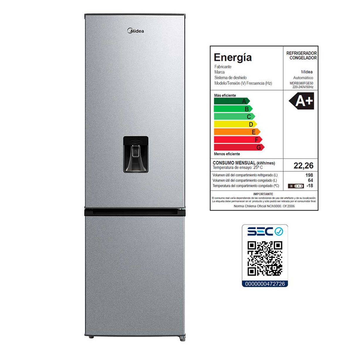 Refrigerador No Frost Midea MDRB380FGE50 262 lts.
