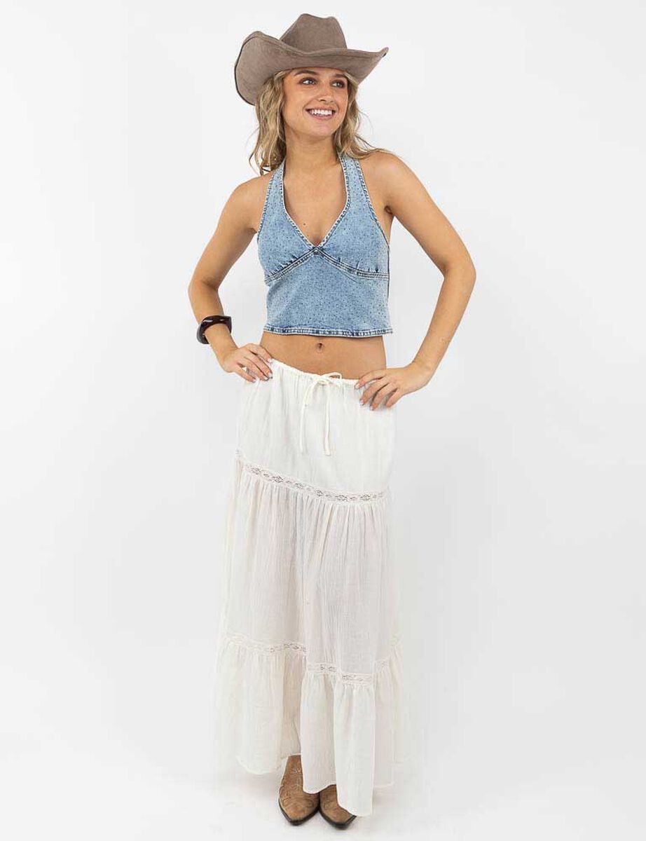 Blusa Crop Denim Sin Mangas Mujer Icono