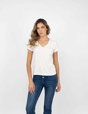 Imagen 1 del producto Polera Cuello V Manga Corta Mujer Zibel Ecru, Negro, Negro-Prin, Rojo, Verde