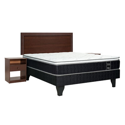 Cama Europea Celta 2 Plazas Black Soul +  Respaldo + 2 Veladores Pamplona
