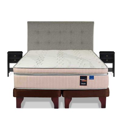 Imagen 2 del producto Cama Europea Flex Base Dividida 2 Plazas Maximo Cobre + Respaldo Design Gris + 2 Veladores Rover