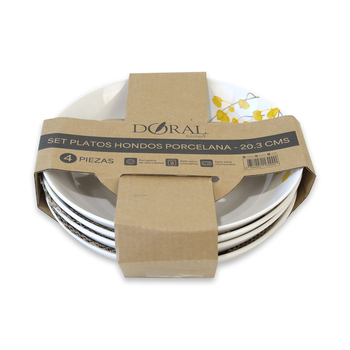 Set Platos Hondo Doral Flor 4 Piezas Amarillo