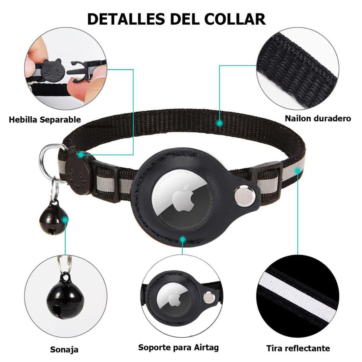 Collar para Gato Laudtec Airtag Negro