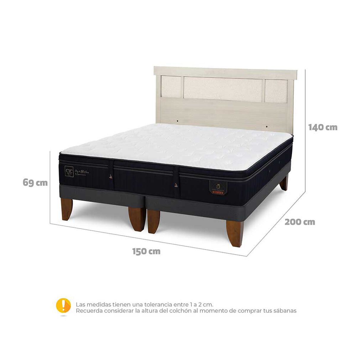 Cama Europea CIC Base Dividida 2 Plazas Súper Premium + Respaldo Dublin Alpino