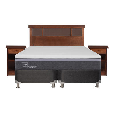 Imagen 1 del producto Box Spring CIC 2 plazas Ortopedic Advance + Respaldo + velador New Dublin