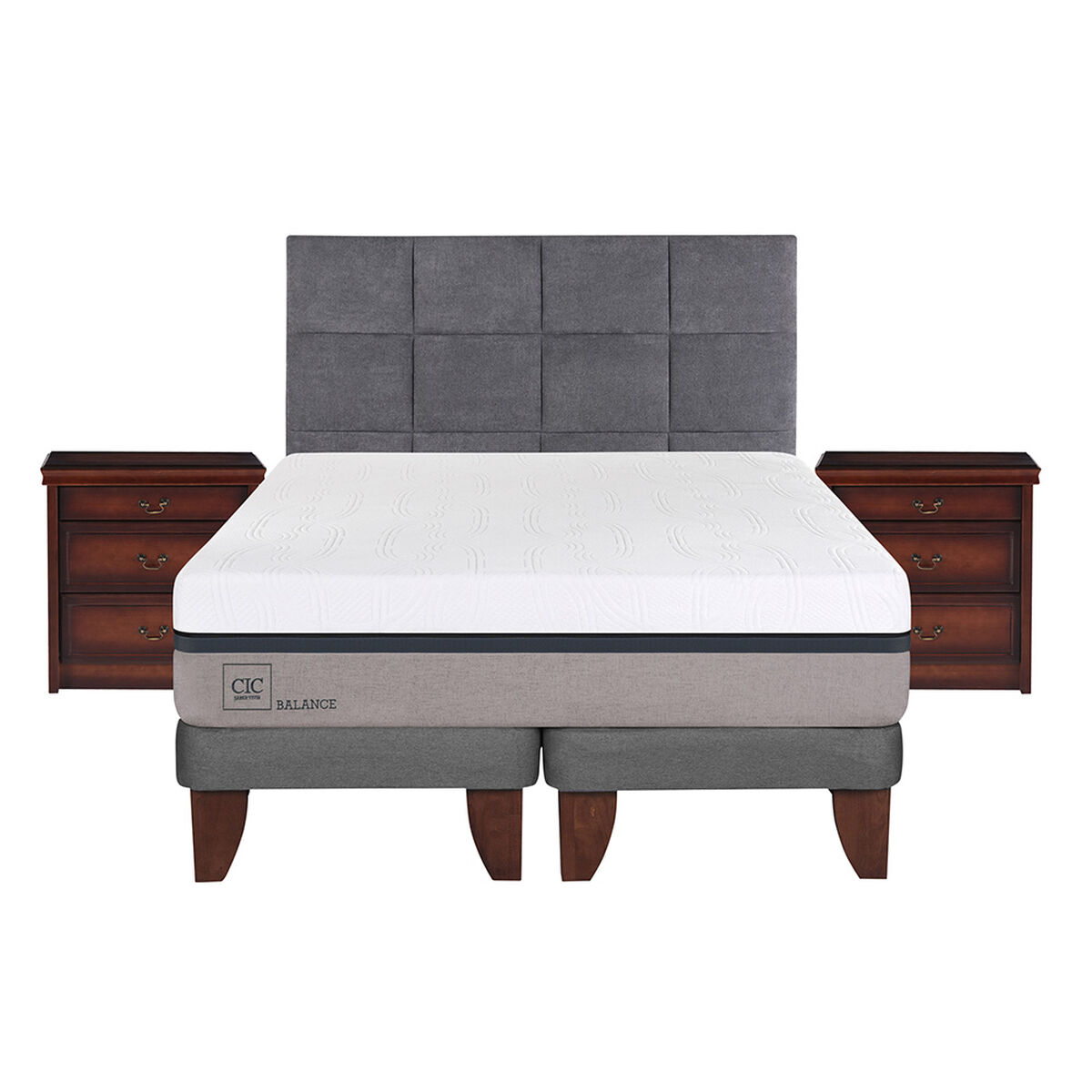 Cama Europea CIC Base Dividida 2 Plazas Balance + Respaldo + 2 Veladores Tamesis