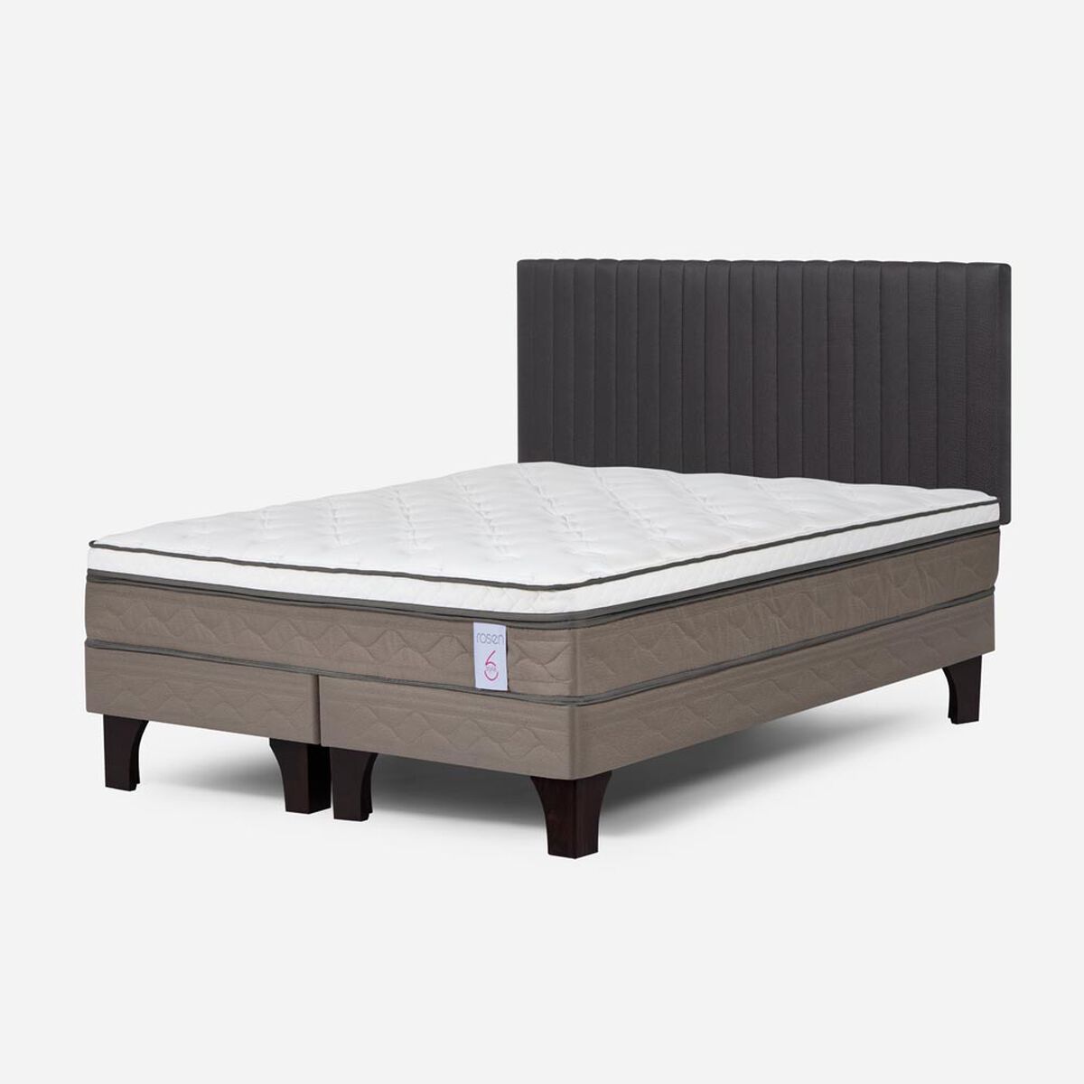 Cama Europea Rosen 2 Plazas New Style 6 + Respaldo Grafito